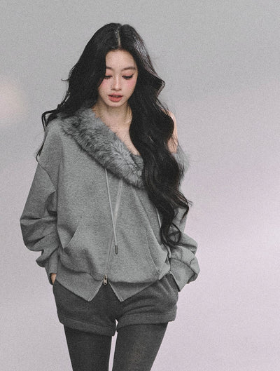 Fur Collar Sweatshirt/Shorts DIA0624