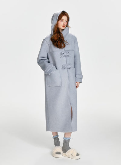 Bowknot Wool Hooded Long Coat BOH0090