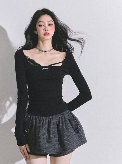 Long-sleeved Lace Slim T-shirt DIA0600