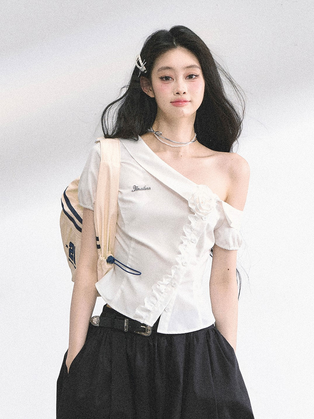 Lace Off-shoulder Flower Shirt DIA0524