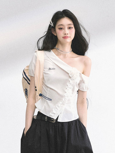 Lace Off-shoulder Flower Shirt DIA0524