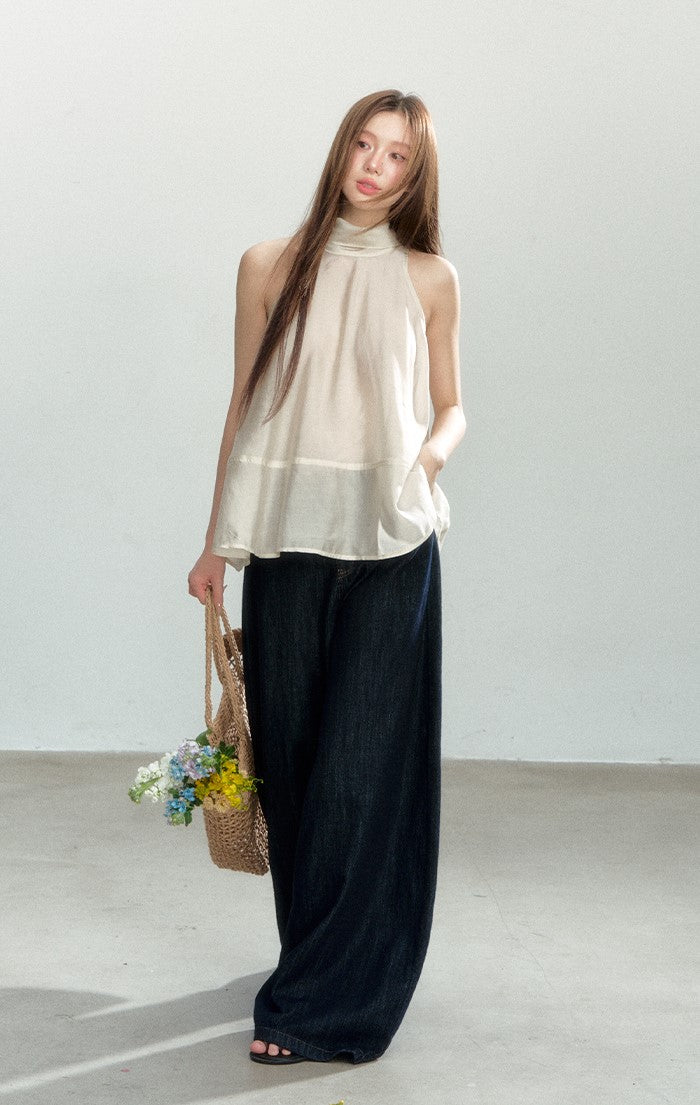Beige Halter Sleeveless Top SHI0174