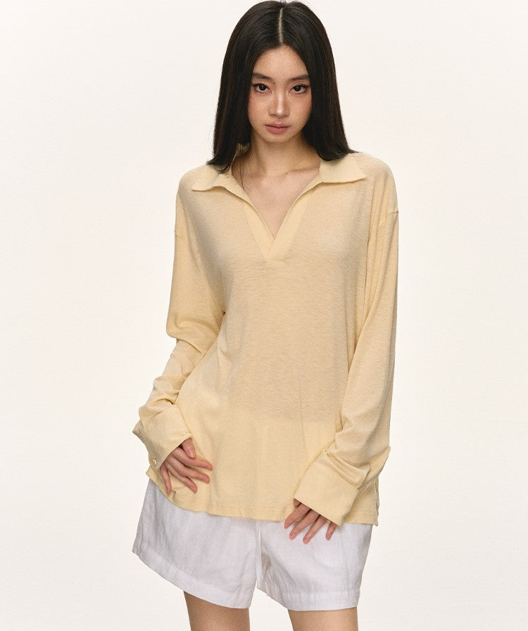 Lapel Loose V-neck Sunscreen Shirt ANA0057