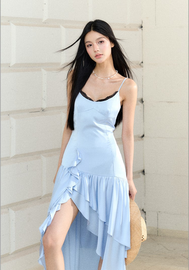 Lace Irregular Satin Suspender Dress AGM0169