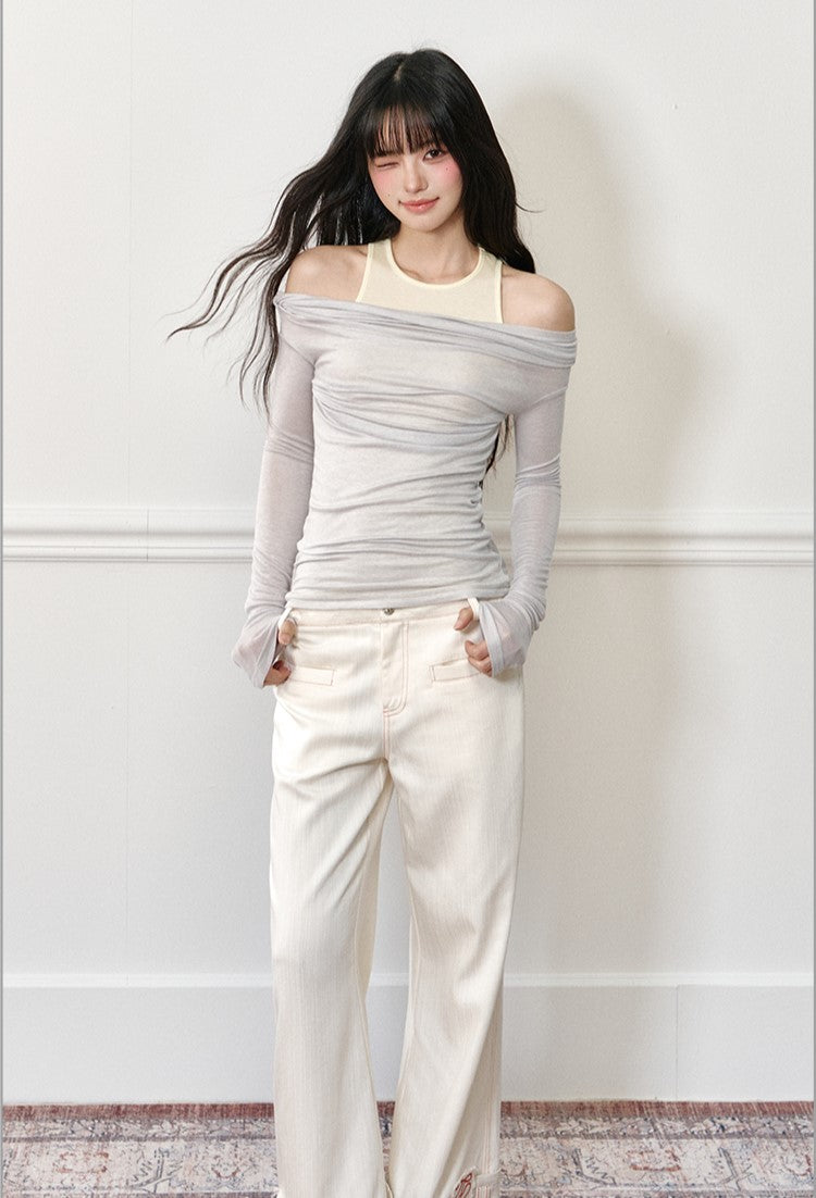Fake Two-piece Off-shoulder T-shirt AGM0179