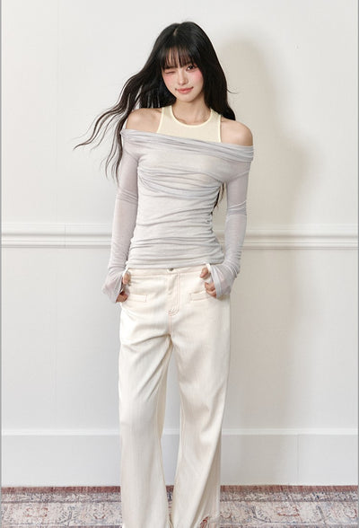 Fake Two-piece Off-shoulder T-shirt AGM0179