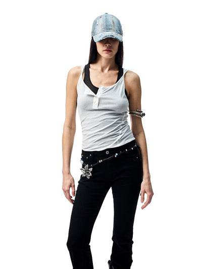 Fake Two-Piece Contrast Color Top JIN0005