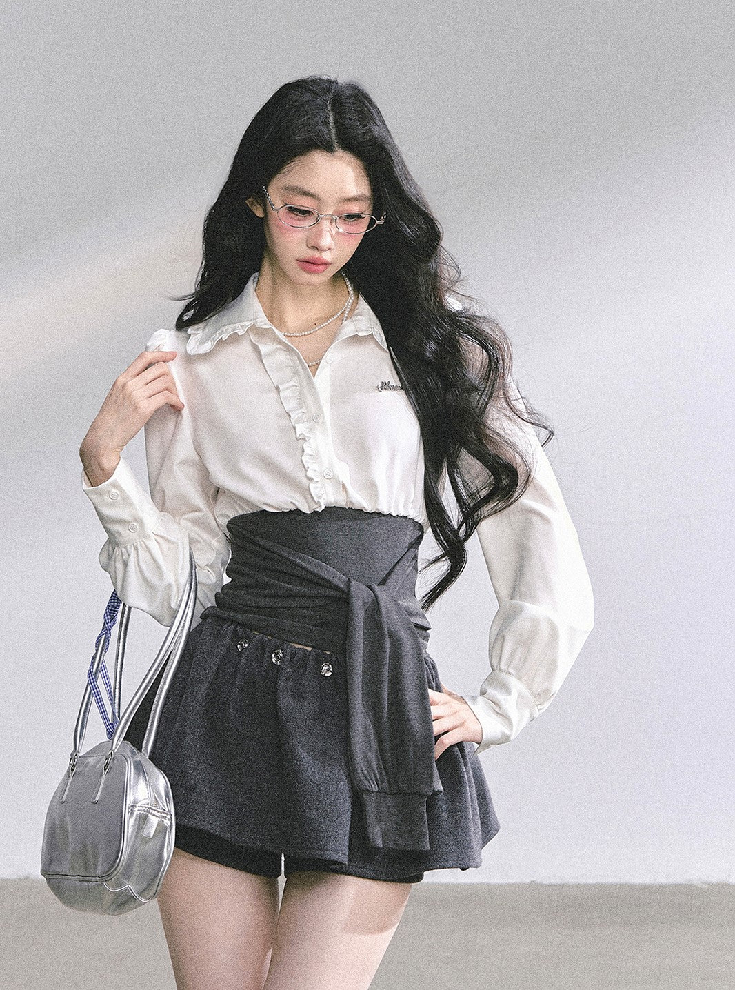 Ruffled Waist Slimming Shirt DIA0569