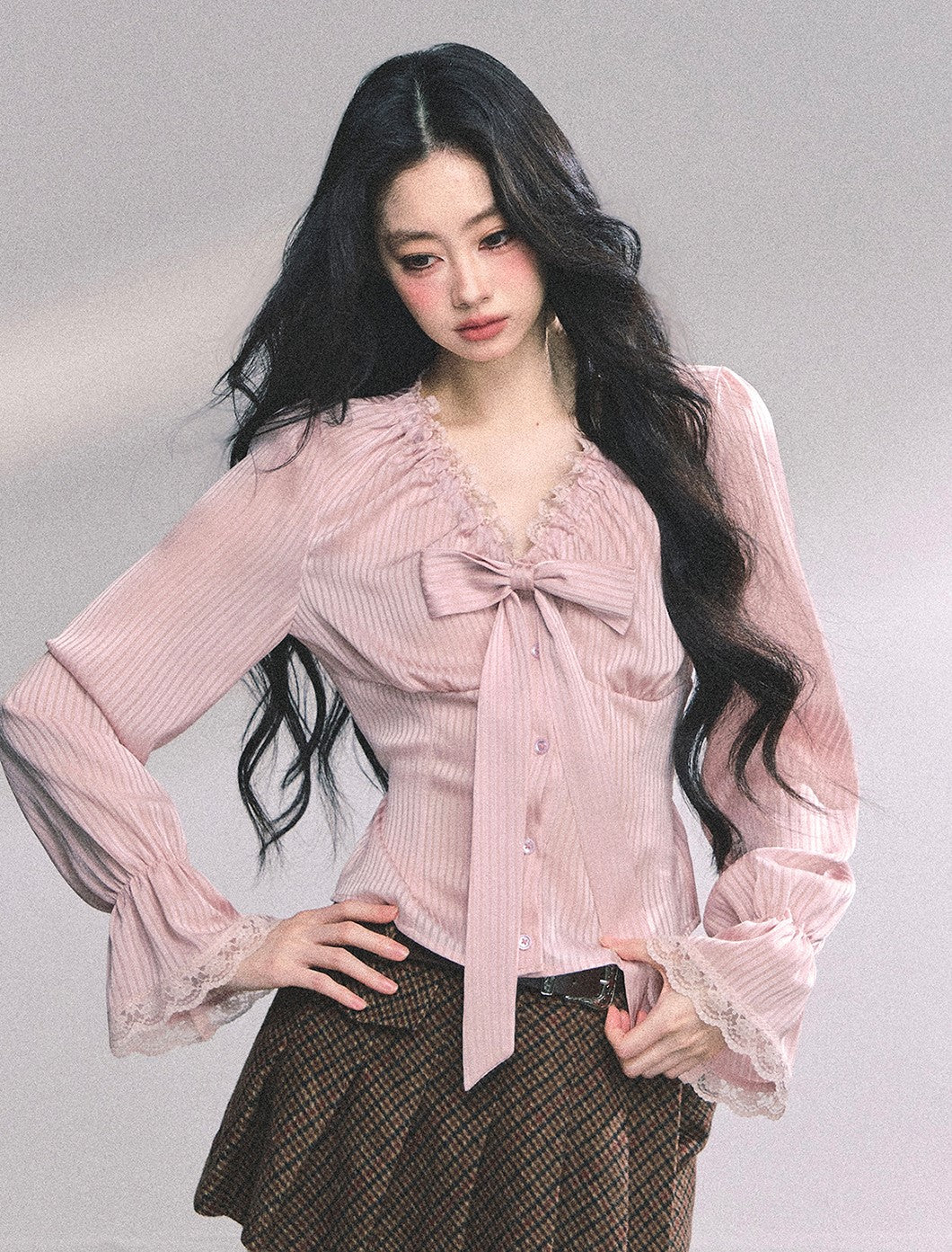 High-end French Lace Striped Shirt DIA0629