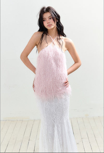Pink Tassel Halter Neck Top AGM0155