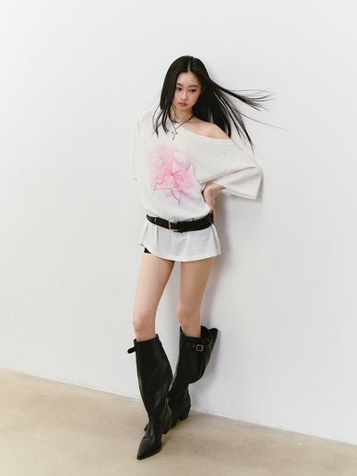 Rhinestone Printing Loose T-shirt VIA0315