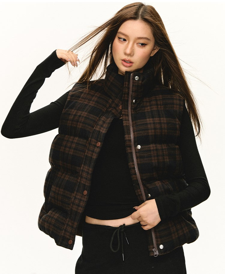 Retro Plaid Stand-up Collar Vest Jacket ANA0100
