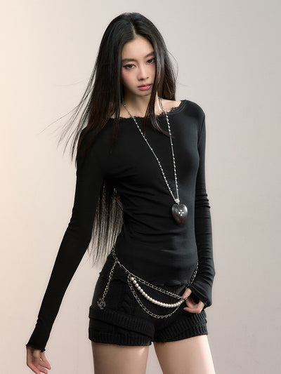 Reversible Lace-Trimmed Long-Sleeve T-Shirt VIA0360