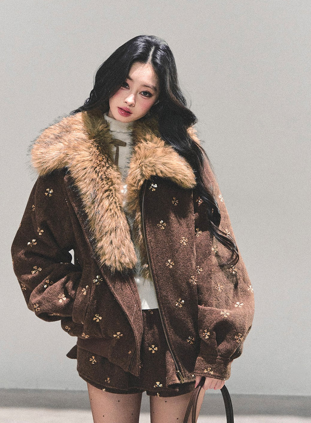 Sequins Decorated Quilted Jacket/Skirt DIA0688