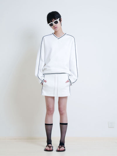 V-neck Patchwork Sweatshirt/Sports Skirt AOA0022
