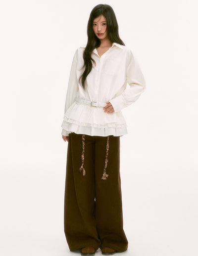 White Long-Sleeved Shirt Dress WEE0132