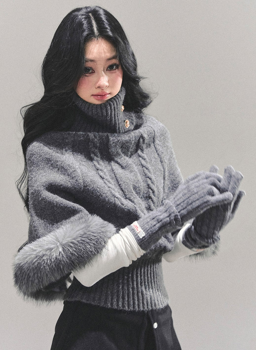 High-Neck Mohair Cable Sweater DIA0669