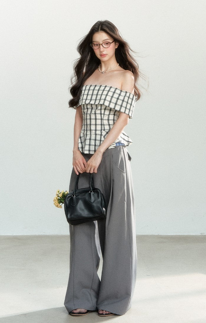Splicing Plaid Off-shoulder Top SHI0161