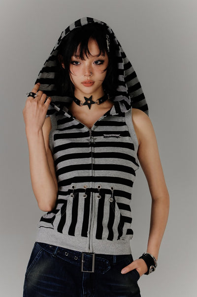 Rabbit Ear Striped Sleeveless Top KIN0141