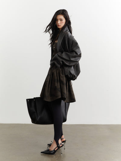 Retro Pleated Silhouette Leather Jacket JNY0255