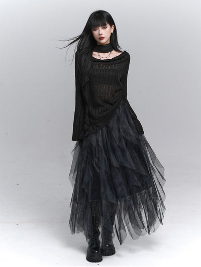 Black Turtleneck Striped Top LAD0230