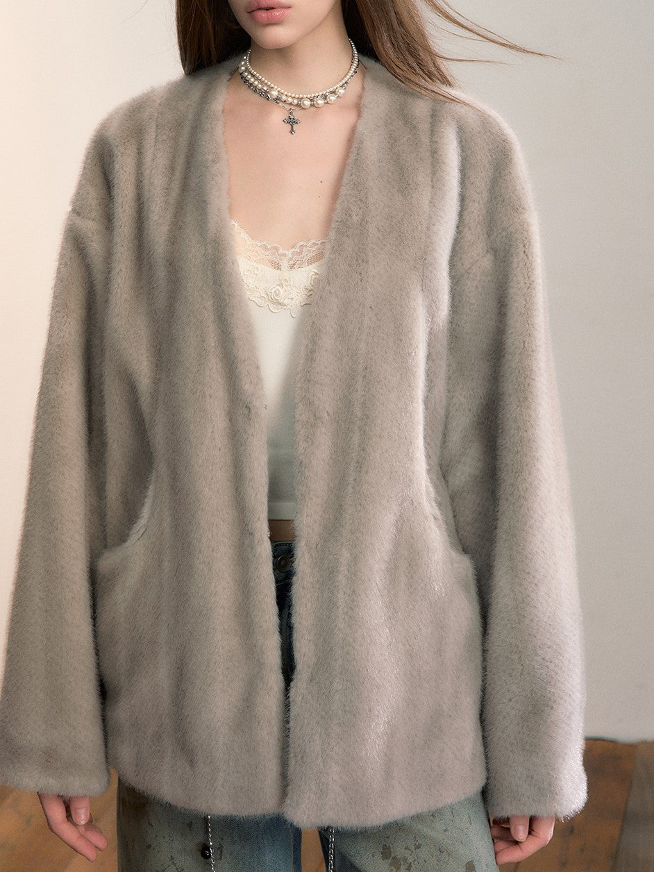 Gradient Fur Large Pocket Coat VIA0350