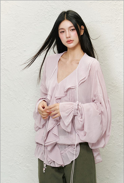 Lace Ruffled Chiffon Shirt AGM0127