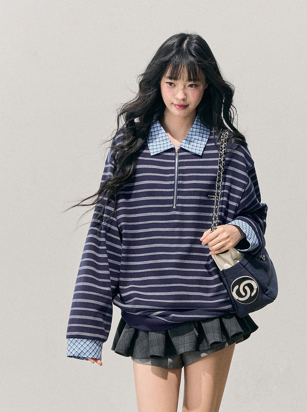 Blue Faux Two-Piece Striped T-Shirt DIA0710