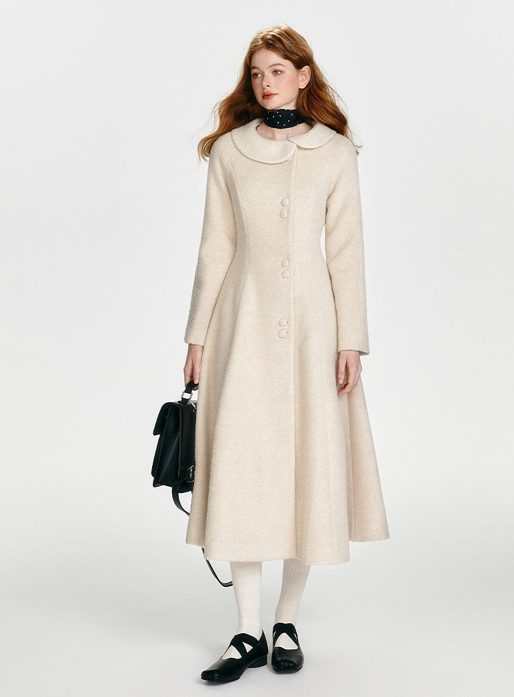 French Hepburn Style Waisted A-Line Wool Long Coat BOH0086