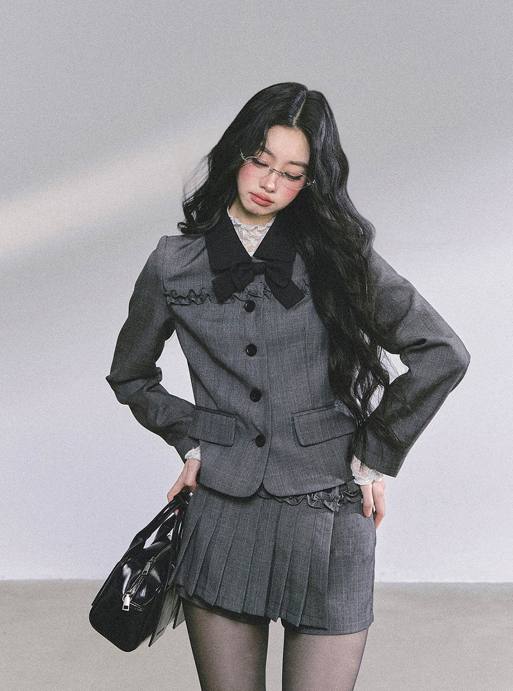 French Suit Jacket/Pleated Skirt/Lace Top DIA0601
