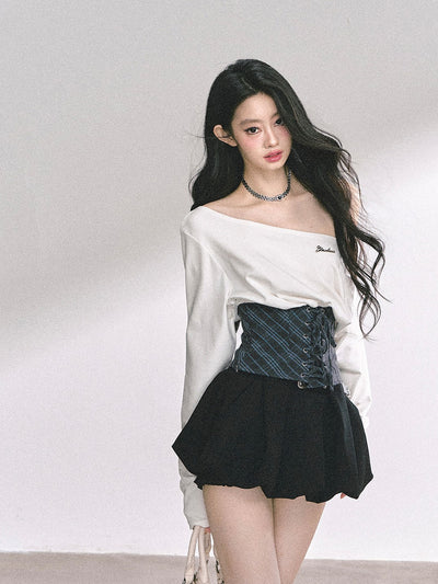 Oblique Shoulder Loose T-shirt DIA0544