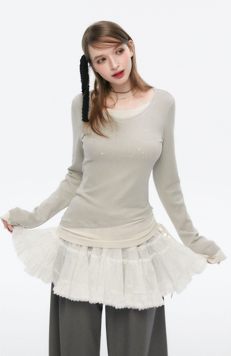 Diamond Fake Two-piece Stitching Sweater SPE0070
