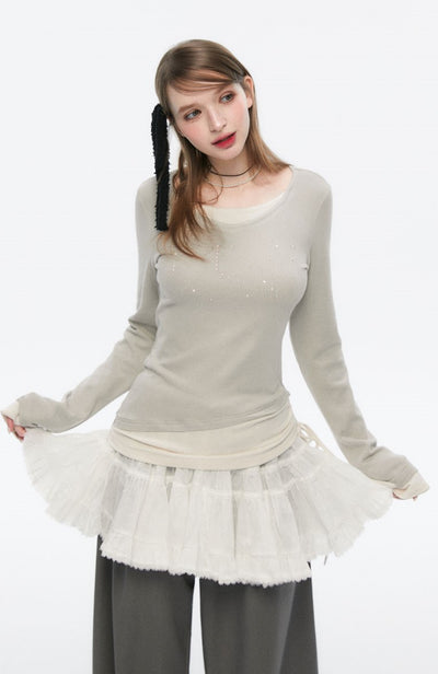 Diamond Fake Two-piece Stitching Sweater SPE0070
