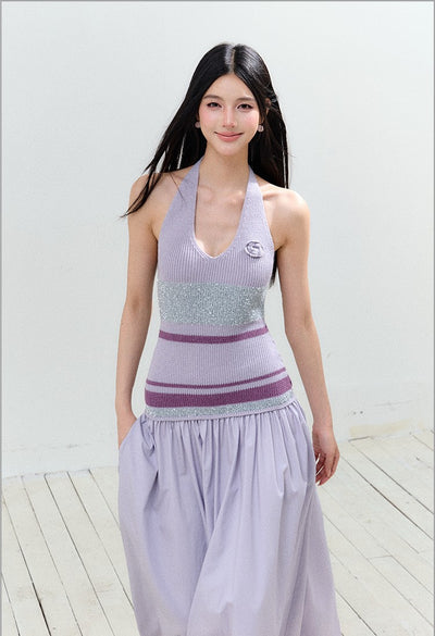 Bright Silk Halter Neck Backless Dress AGM0152