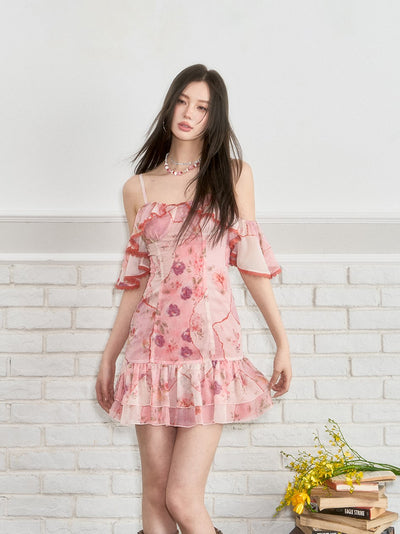Lace Splicing Flower Suspender Dress VIA0261