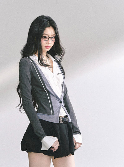 Fake Two-Piece V-neck Shirt DIA0543