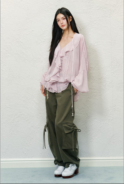 Lace Ruffled Chiffon Shirt AGM0127