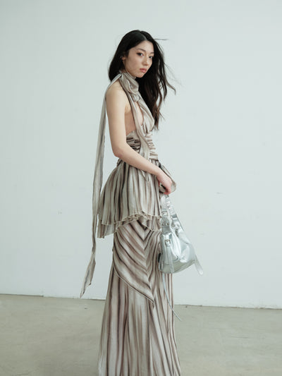 Classical Printed Deep V Halter Top+Skirt JNY0215