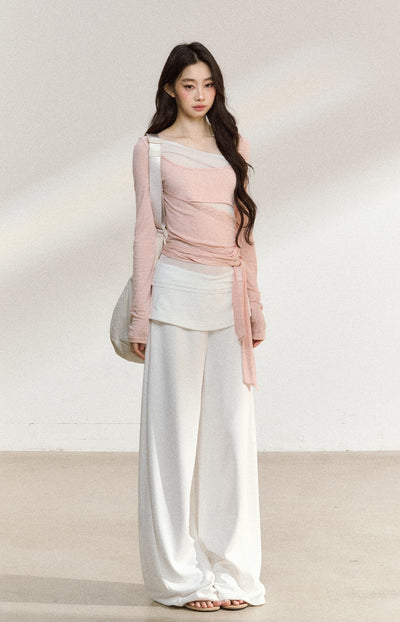 Fake Two-piece Pink Tie T-shirt SHI0209