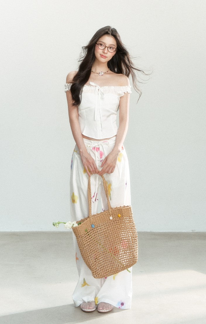 Flower Drawstring Casual Drape Pants SHI0165