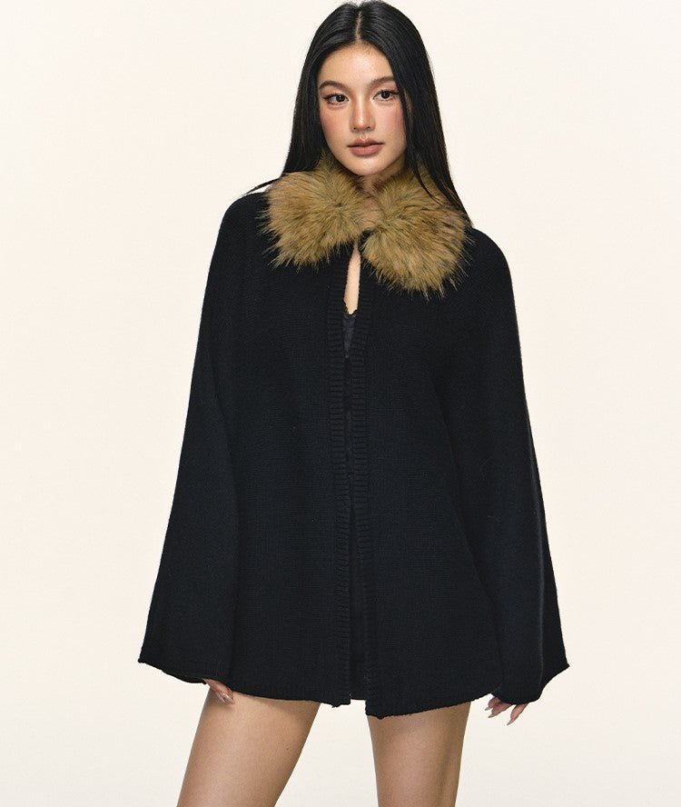 Eco-friendly Fur Collar Knitted Cardigan ANA0106