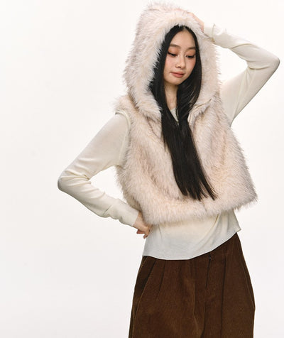 Eco-friendly Fur Hooded Short Vest Jacket ANA0101