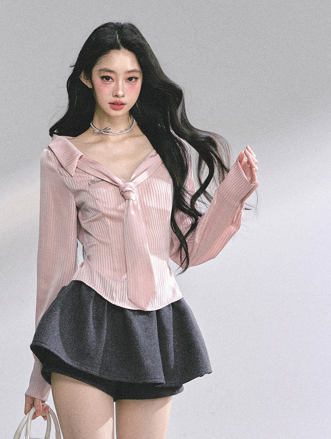 Pink Polo Collar Striped Shirt  DIA0570