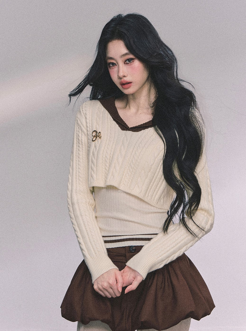 American Style Navy Collar Knitted Top+Vest DIA0616