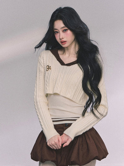 American Style Navy Collar Knitted Top+Vest DIA0616