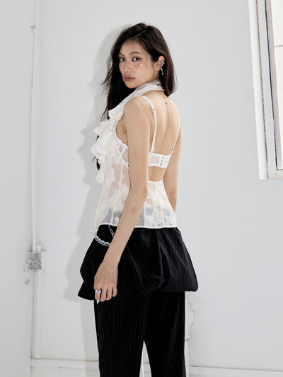 Butterfly Ruffled Backless Top JNY0232