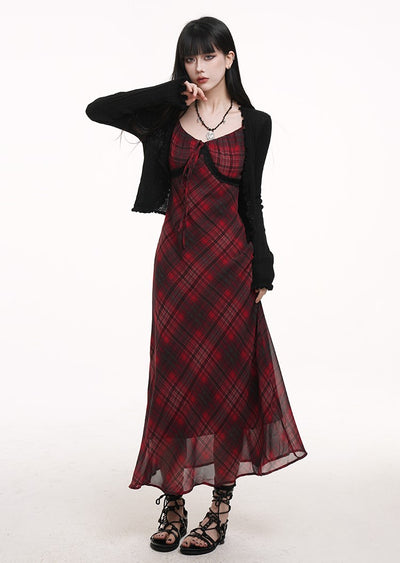Red Plaid Suspender Dress LAD0177
