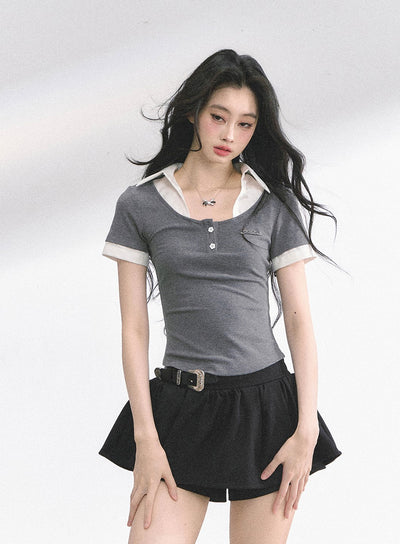 Flower Button Slim T-shirt DIA0484