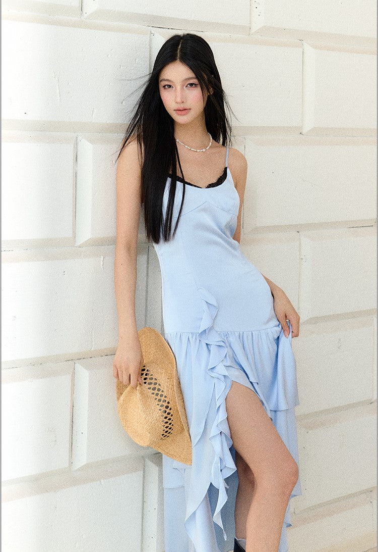 Lace Irregular Satin Suspender Dress AGM0169