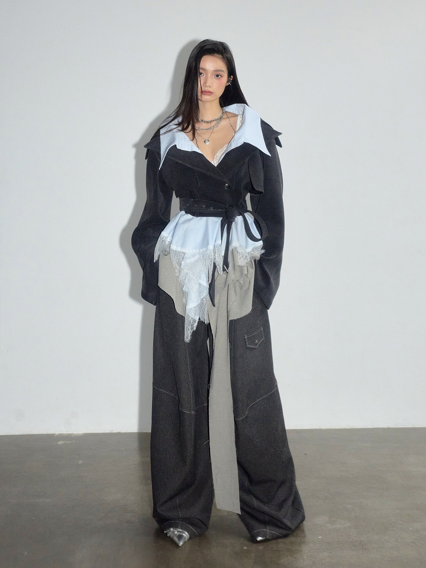 Off-Shoulder Faux Two-Piece Lace Short Jacket JNY0270